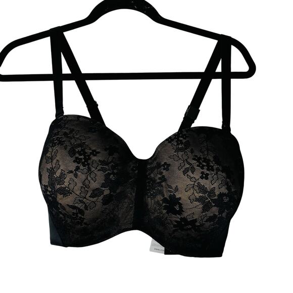 NWT NEW CURVY COUTURE BLACK LACE BALCONETTE BRA 38G STRAPLESS - Picture 1 of 4